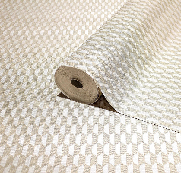 Cream Elegant Hexagon Embossed Wallpaper, Small Honeycomb Grid Pattern Textured wallcovering - Walloro High End Wallcoverings & More
