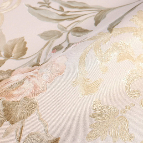 Cream Timeless Floral Embossed Rose Wallpaper, Flocked Vivid Color Rose Flowers Pattern - Walloro High End Wallcoverings & More