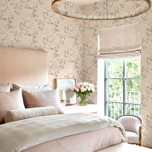 Cream Timeless Floral Embossed Rose Wallpaper, Flocked Vivid Color Rose Flowers Pattern - Walloro High End Wallcoverings & More