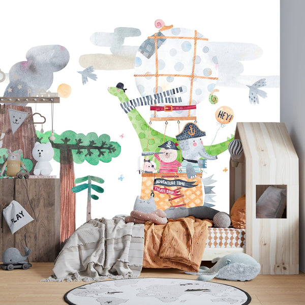 Cute Animals Wallpaper, Travelling by Balloon Mural, Oversized Custom Size Wall Art, Non - Woven, Non - Adhesive, Modern Wall Paper, Removable - Adawall Wallpaper - Registered Trade Accounts Only, Wallpaper Wholesale Account - W77942 - Adawall Wholesale - Wallpaper Wholesaler