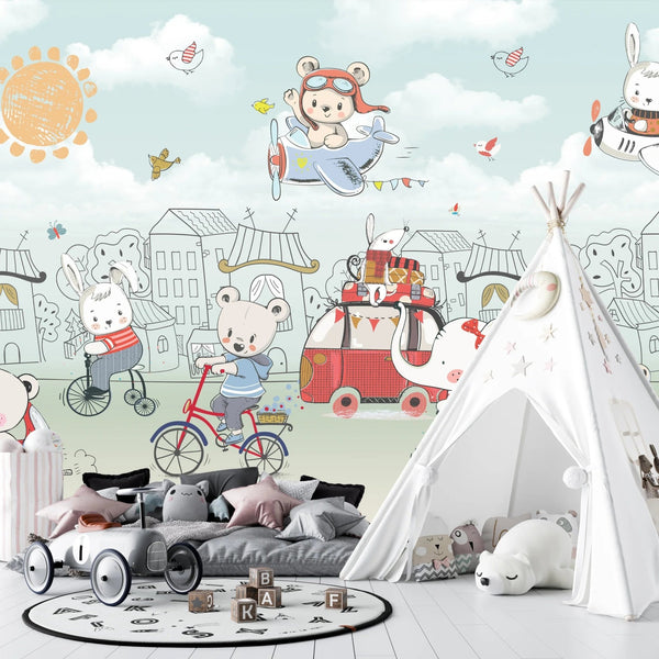 Cute Baby Animals Wallpaper, Hand Drawn Mural, Oversized Custom Size Wall Art, Non - Woven, Non - Adhesive, Modern Wall Paper, Removable - Adawall Wallpaper - Registered Trade Accounts Only, Wallpaper Wholesale Account - W78092 - Adawall Wholesale - Wallpaper Wholesaler