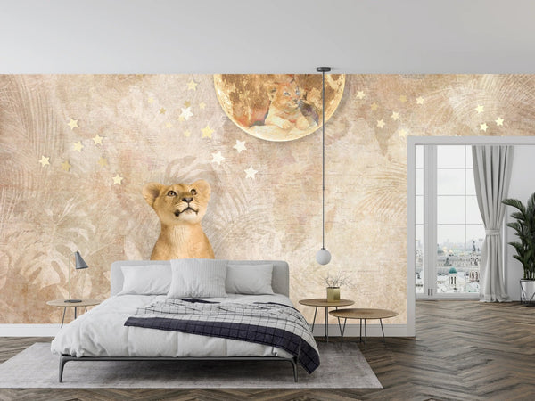 Cute Lion Baby Wallpaper, Gold Moon Mural, Oversized Custom Size Wall Art, Non - Woven, Non - Adhesive, Modern Wall Paper, Removable - Adawall Wallpaper - Registered Trade Accounts Only, Wallpaper Wholesale Account - W78090 - Adawall Wholesale - Wallpaper Wholesaler