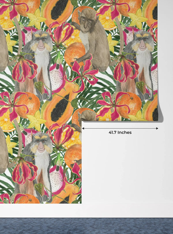 Cute Monkey, Exotic Fruits Wallpaper, Seamless Pattern Mural, Oversized Custom Size Wall Art, Non - Woven, Non - Adhesive, Modern Wall Paper, Removable - Adawall Wallpaper - Registered Trade Accounts Only, Wallpaper Wholesale Account - W77811 - Adawall Wholesale - Wallpaper Wholesaler