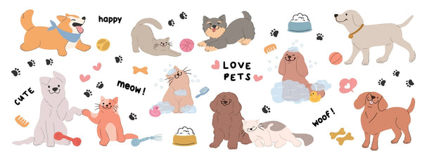 Cute Pet Doodle Wallpaper, Cats and Dogs Mural, Oversized Custom Size Wall Art, Non - Woven, Non - Adhesive, Modern Wall Paper, Removable - Adawall Wallpaper - Registered Trade Accounts Only, Wallpaper Wholesale Account - W77860 - Adawall Wholesale - Wallpaper Wholesaler