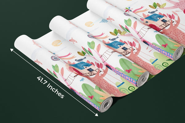 Cute Tree Houses Wallpaper, Playground Mural, Oversized Custom Size Wall Art, Non - Woven, Non - Adhesive, Modern Wall Paper, Removable - Adawall Wallpaper - Registered Trade Accounts Only, Wallpaper Wholesale Account - W77941 - Adawall Wholesale - Wallpaper Wholesaler