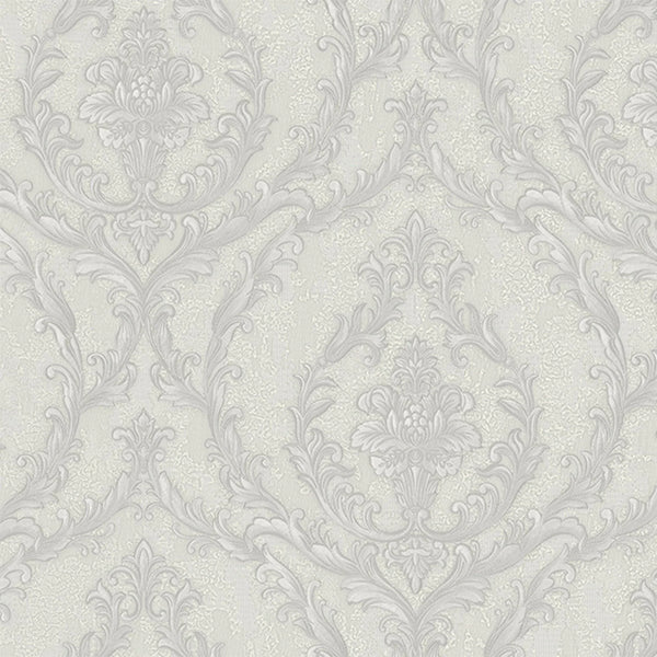 Damask Deep Embossed Wallpaper, Light Gray, White Luxury 3D Non-Pasted Wallcovering, Shimmering, Traditional Non-Woven Wall Decor - Walloro High End Wallcoverings & More