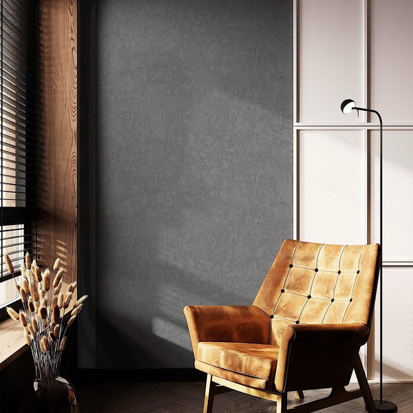 Dark Gray Sleek Embossed finish Solid Color Wallpaper, Abstract Modern Minimalist Rich Textured Wallcovering - Walloro High End Wallcoverings & More
