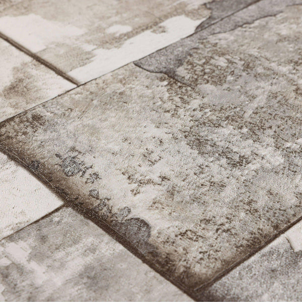 Decorative Rusted Beige, Gray Stone Metallic Wallpaper, Realistic 3D Embossed Wall Decor, Industrial Aesthetic Wallcovering - Walloro High End Wallcoverings & More