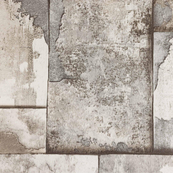 Decorative Rusted Beige, Gray Stone Metallic Wallpaper, Realistic 3D Embossed Wall Decor, Industrial Aesthetic Wallcovering - Walloro High End Wallcoverings & More