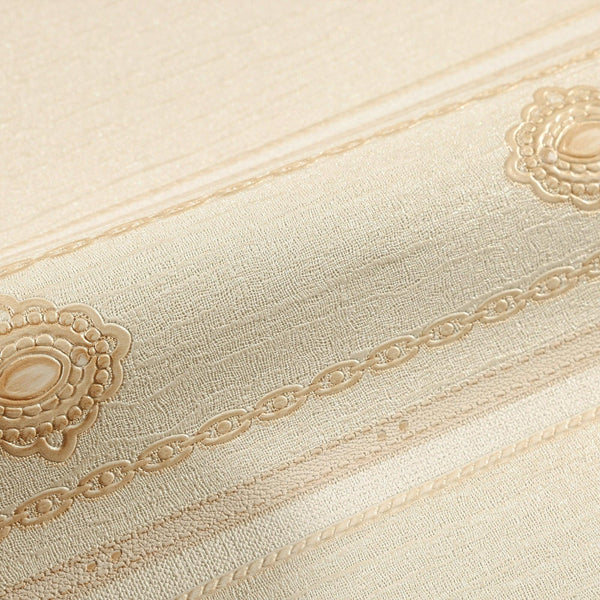 Decorative Striped Embossed Wallpaper, Off White, Yellow 3D Boho Art Deco Ornate Home Wall Decor, Washable, Durable - Walloro High End Wallcoverings & More