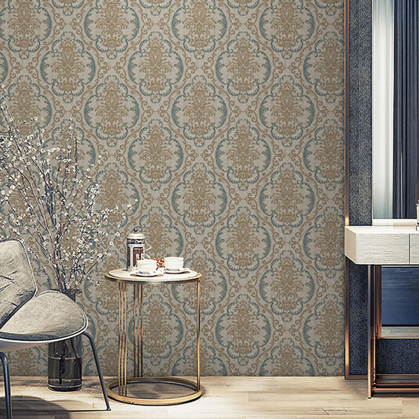 Deep Embossed Sparkling Damask Wallpaper, Stylish Brown Blue Glittering Luxury Fabric Feel Vivid Colors, Home Commercial Use, Easy Clean, Water Resistant - Adawall Wallpaper - Registered Trade Accounts Only, Wallpaper Wholesale Account - 1312-3 - Adawall Wholesale - Wallpaper Wholesaler