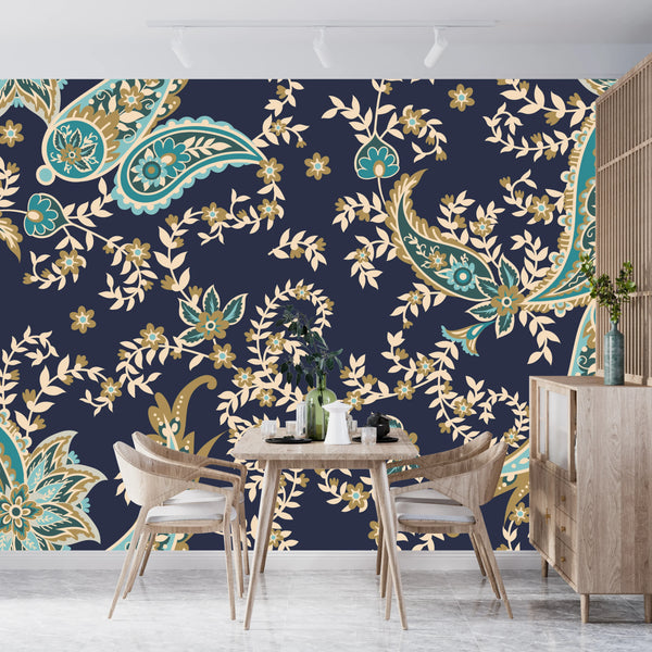Ethnic Paisley Wallpaper, Seamless Pattern Mural, Oversized Custom Size Wall Art, Non-Woven, Non-Adhesive, Modern Wall Paper, Removable