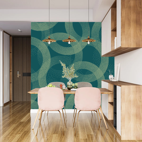 Green Stippled Circles Wallpaper, Seamless Pattern Mural, Oversized Custom Size Wall Art, Non-Woven, Non-Adhesive, Modern Wall Paper, Removable