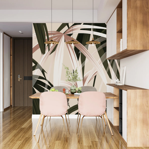 Tropical Plant Wallpaper, Seamless Pattern Mural, Oversized Custom Size Wall Art, Non-Woven, Non-Adhesive, Modern Wall Paper, Removable