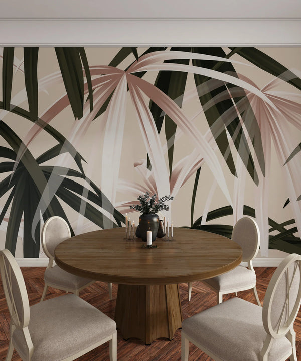 Tropical Plant Wallpaper, Seamless Pattern Mural, Oversized Custom Size Wall Art, Non-Woven, Non-Adhesive, Modern Wall Paper, Removable