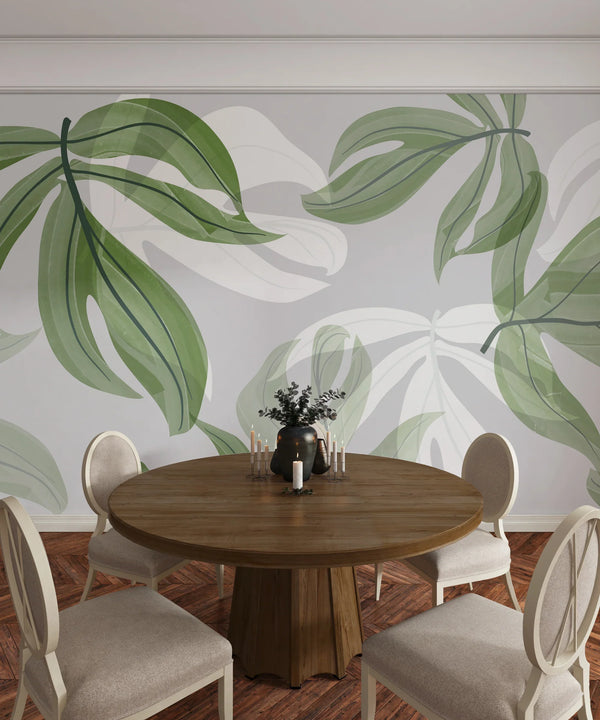 Abstract Art Wallpaper, Tropical Leaves Mural, Oversized Custom Size Wall Art, Non-Woven, Non-Adhesive, Modern Wall Paper, Removable