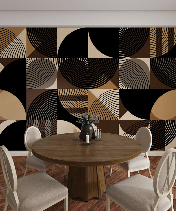 Black and Brown Wallpaper, Geometric Mural, Oversized Custom Size Wall Art, Non-Woven, Non-Adhesive, Modern Wall Paper, Removable