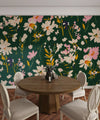 Hand Drawn Floral Wallpaper, Seamless Pattern Mural, Oversized Custom Size Wall Art, Non-Woven, Non-Adhesive, Modern Wall Paper, Removable