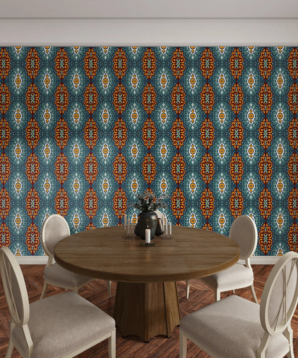 Victorian Style Damask Wallpaper, Seamless Pattern Mural, Oversized Custom Size Wall Art, Non-Woven, Non-Adhesive, Modern Wall Paper, Removable