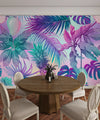 Pink and Blue Tropical Plants Wallpaper, Seamless Pattern Mural, Oversized Custom Size Wall Art, Non-Woven, Non-Adhesive, Modern Wall Paper, Removable