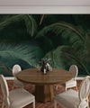 Green Exotic Palm Leaves Wallpaper, Dark Luxury Art Background Mural, Oversized Custom Size Wall Art, Non-Woven, Non-Adhesive, Modern Wall Paper, Removable