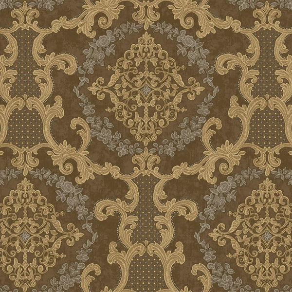 Elegant Brown Damask Deep Embossed Wallpaper, 3D Textured Dark Wallcovering, Traditional, Extra Large 114 sq ft Roll, Washable, Luxury - Walloro High End Wallcoverings & More