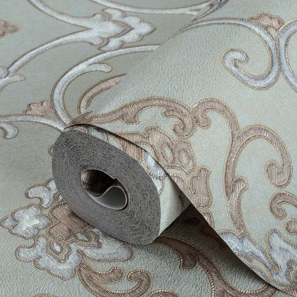 Elegant Damask Deep Embossed Wallpaper, 3D Textured Wallcovering, Traditional, Light Blue, Extra Large 114 sq ft Roll, Luxury, Washable - Adawall Wallpaper - Registered Trade Accounts Only, Wallpaper Wholesale Account - 6806-6 - Adawall Wholesale - Wallpaper Wholesaler