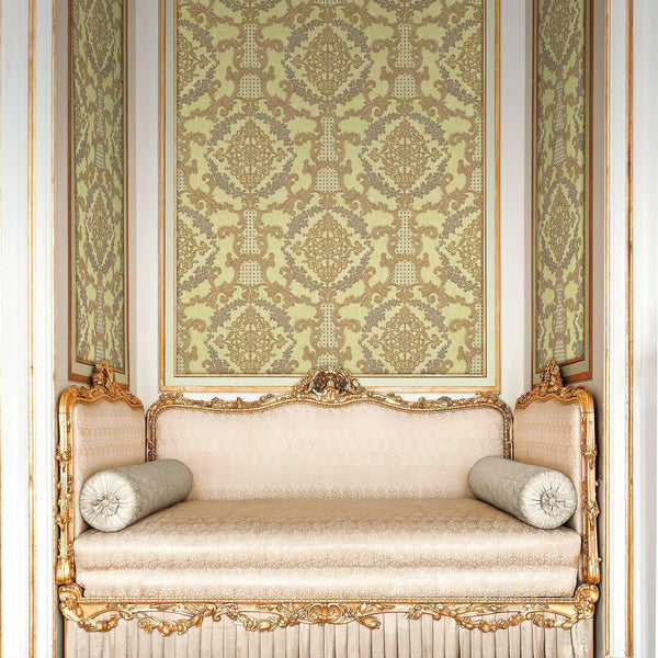 Elegant Damask Deep Embossed Wallpaper,3D Textured Wallcovering, Traditional, Extra Large 114 sq ft Roll, Fabric Feel, Durable, Light Green - Walloro High End Wallcoverings & More