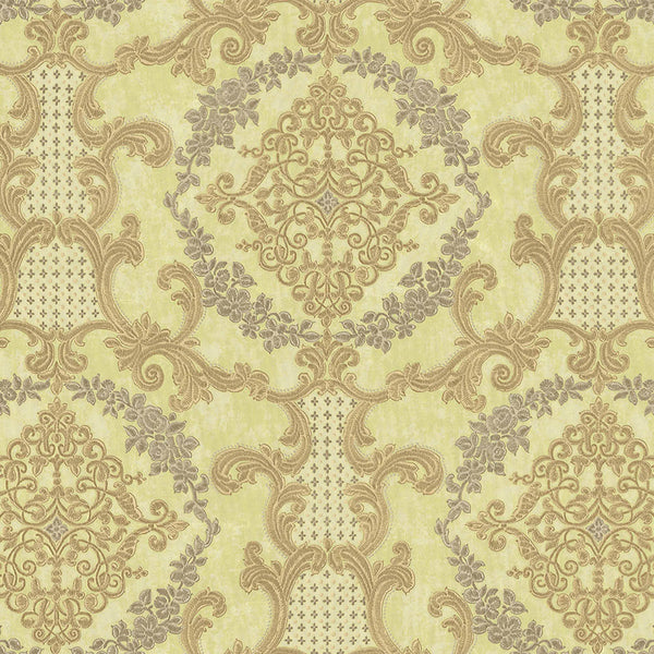 Elegant Damask Deep Embossed Wallpaper,3D Textured Wallcovering, Traditional, Extra Large 114 sq ft Roll, Fabric Feel, Durable, Light Green - Walloro High End Wallcoverings & More