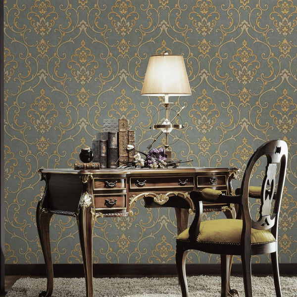 Elegant Damask Embossed Wallpaper, 3D Textured Wallcovering, Traditional, Neutral Gold, Extra Large 114 sq ft Roll, Luxury, Washable, Decor - Adawall Wallpaper - Registered Trade Accounts Only, Wallpaper Wholesale Account - 6806-5 - Adawall Wholesale - Wallpaper Wholesaler