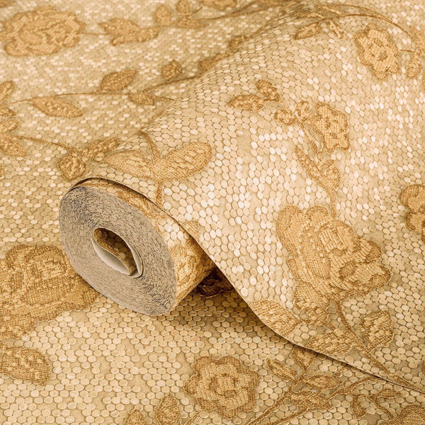 Elegant Golden Pattern Flowered Embossed Wallpaper, Home Wall Decor, Aesthetic Wallpaper, Textured Wallcovering Non - Adhesive and Non - Peel - Adawall Wallpaper - Registered Trade Accounts Only, Wallpaper Wholesale Account - 1010-4 - Adawall Wholesale - Wallpaper Wholesaler