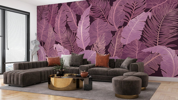 Exotic Golden and Pink Leaves Wallpaper, Seamless Pattern Mural, Oversized Custom Size Wall Art, Non - Woven, Non - Adhesive, Modern Wall Paper, Removable - Adawall Wallpaper - Registered Trade Accounts Only, Wallpaper Wholesale Account - W78060 - Adawall Wholesale - Wallpaper Wholesaler