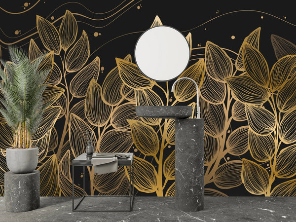 Exotic Golden Leaves Wallpaper, Seamless Pattern Mural, Oversized Custom Size Wall Art, Non - Woven, Non - Adhesive, Modern Wall Paper, Removable - Adawall Wallpaper - Registered Trade Accounts Only, Wallpaper Wholesale Account - W78059 - Adawall Wholesale - Wallpaper Wholesaler