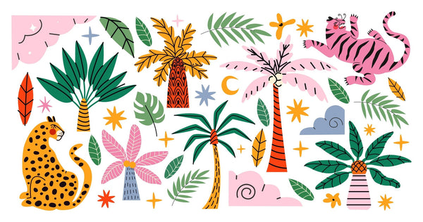 Exotic Tropical Wild Wallpaper, Cartoon Retro Style Mural, Oversized Custom Size Wall Art, Non - Woven, Non - Adhesive, Modern Wall Paper, Removable - Adawall Wallpaper - Registered Trade Accounts Only, Wallpaper Wholesale Account - W77862 - Adawall Wholesale - Wallpaper Wholesaler