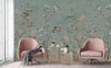 Extra Large Chinoiserie Floral Wallpaper, Birds Blossom Green Wall Mural, Custom Size, Luxury, Modern Wall Paper, Non-Pasted, Washable, Removable - Walloro High End Wallcoverings & More