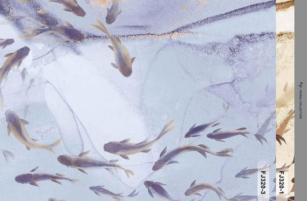 Fish Wall Mural, Purple Japan Koi Pond Fish Wallpaper, Elegant Abstract Stone Wall Covering, Removable, Modern, Non - Pasted, Stylish - Adawall Wallpaper - Registered Trade Accounts Only, Wallpaper Wholesale Account - FJ320-3 - Adawall Wholesale - Wallpaper Wholesaler