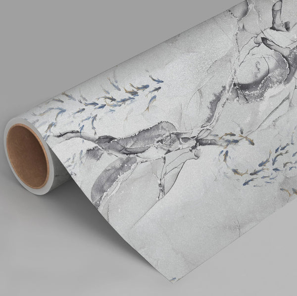 Fish Wall Mural, White Japan Koi Pond Fish Wallpaper, Elegant Abstract Stone Wall Covering, Removable, Modern, Non - Pasted, Stylish - Adawall Wallpaper - Registered Trade Accounts Only, Wallpaper Wholesale Account - FJ320-2 - Adawall Wholesale - Wallpaper Wholesaler