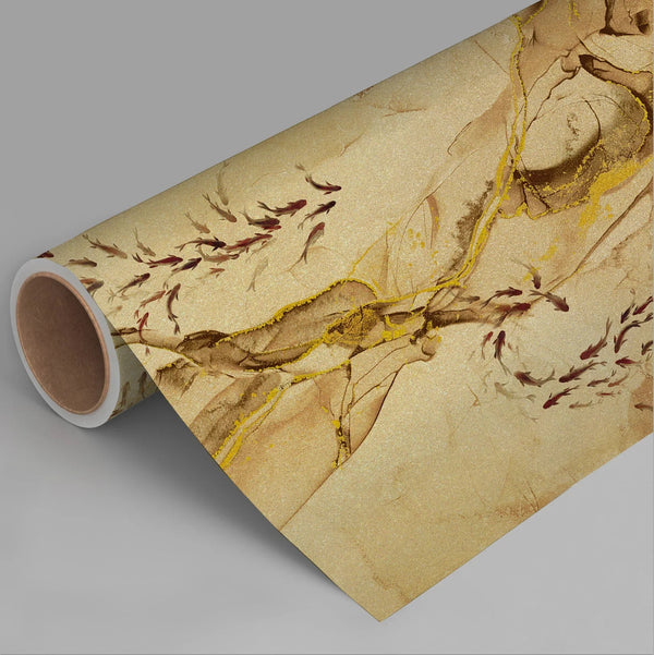 Fish Wall Mural, Yellow Japan Koi Pond Fish Wallpaper, Elegant Abstract Stone Wall Covering, Removable, Modern, Non - Pasted, Stylish - Adawall Wallpaper - Registered Trade Accounts Only, Wallpaper Wholesale Account - FJ320-1 - Adawall Wholesale - Wallpaper Wholesaler