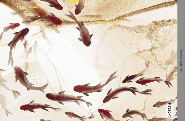 Fish Wall Mural, Yellow Japan Koi Pond Fish Wallpaper, Elegant Abstract Stone Wall Covering, Removable, Modern, Non - Pasted, Stylish - Adawall Wallpaper - Registered Trade Accounts Only, Wallpaper Wholesale Account - FJ320-1 - Adawall Wholesale - Wallpaper Wholesaler