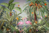 Flamingo Nature Theme Wall Mural, Green Forest Wallpaper, Custom Wall Mural, Wall Poster Home Interior Decor, Non-Adhesive, Non-Woven, Washable, Removable - Walloro High End Wallcoverings & More