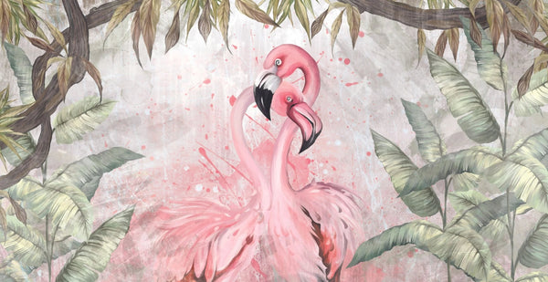 Flamingos Wallpaper, Fern Leaves Mural, Oversized Custom Size Wall Art, Non - Woven, Non - Adhesive, Modern Wall Paper, Removable - Adawall Wallpaper - Registered Trade Accounts Only, Wallpaper Wholesale Account - W77805 - Adawall Wholesale - Wallpaper Wholesaler