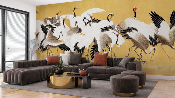 Flock Cranes Wallpaper, Japanese Mural, Oversized Custom Size Wall Art, Non - Woven, Non - Adhesive, Modern Wall Paper, Removable - Adawall Wallpaper - Registered Trade Accounts Only, Wallpaper Wholesale Account - W77590 - Adawall Wholesale - Wallpaper Wholesaler