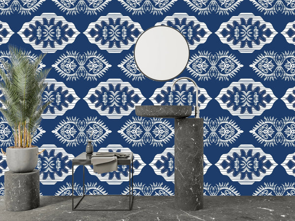 Floral Ikat Wallpaper, Seamless Pattern Mural, Oversized Custom Size Wall Art, Non - Woven, Non - Adhesive, Modern Wall Paper, Removable - Adawall Wallpaper - Registered Trade Accounts Only, Wallpaper Wholesale Account - W77964 - Adawall Wholesale - Wallpaper Wholesaler