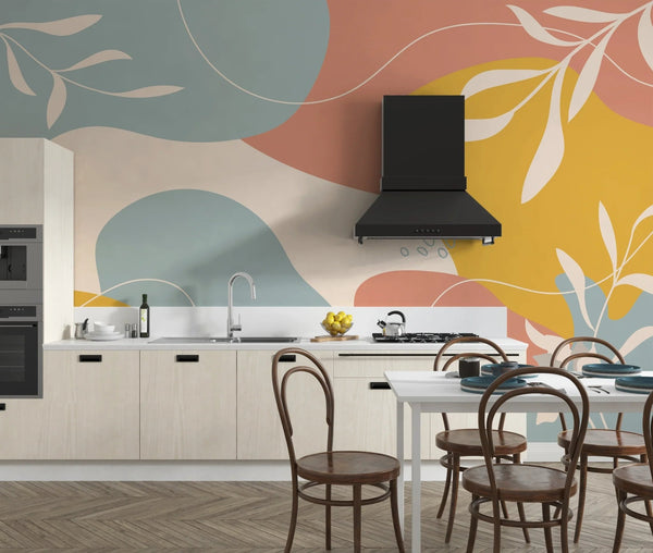 Floral Shape Abstract Wallpaper, Colorful Mural, Oversized Custom Size Wall Art, Non - Woven, Non - Adhesive, Modern Wall Paper, Removable - Adawall Wallpaper - Registered Trade Accounts Only, Wallpaper Wholesale Account - W77745 - Adawall Wholesale - Wallpaper Wholesaler
