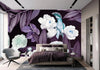 Floral Wall Mural, Purple Peony Flower Parrot Wall Mural Art, Big Size Customizable Bird Theme, Non - Adhesive, Removable Wallpaper, Black, Washable, Home Interior Decor Wall Art - Adawall Wallpaper - Registered Trade Accounts Only, Wallpaper Wholesale Account - A316-1 - Adawall Wholesale - Wallpaper Wholesaler