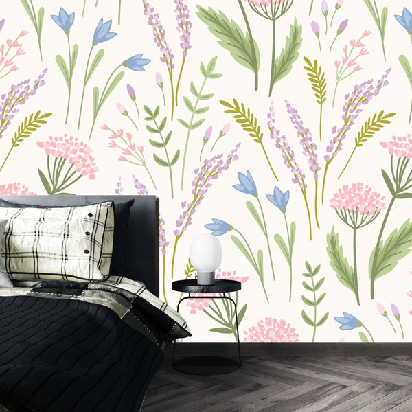 Floral, White Background Wallpaper, Seamless Pattern Mural, Oversized Custom Size Wall Art, Non - Woven, Non - Adhesive, Modern Wall Paper, Removable - Adawall Wallpaper - Registered Trade Accounts Only, Wallpaper Wholesale Account - W78045 - Adawall Wholesale - Wallpaper Wholesaler