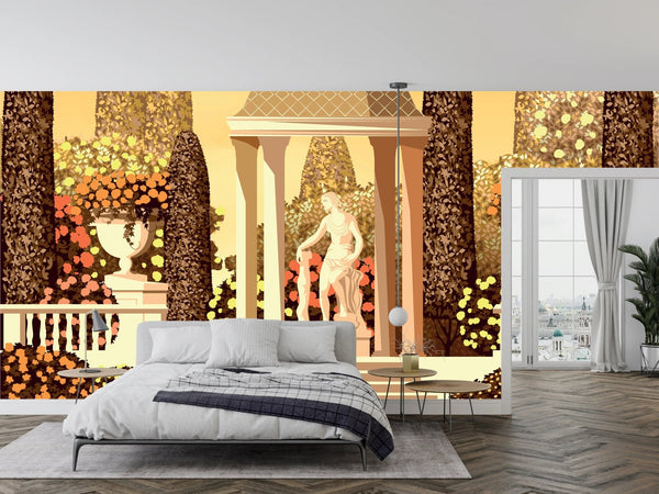 Flower Garden Wallpaper, Terrace in the Park Mural, Oversized Custom Size Wall Art, Non - Woven, Non - Adhesive, Modern Wall Paper, Removable - Adawall Wallpaper - Registered Trade Accounts Only, Wallpaper Wholesale Account - W77764 - Adawall Wholesale - Wallpaper Wholesaler