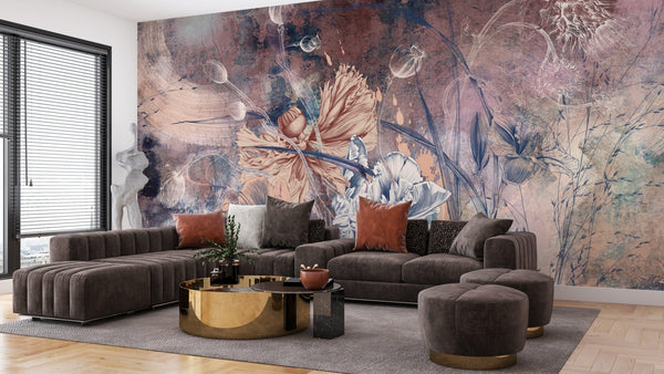 Flowers Wallpaper, Fresco Mural, Oversized Custom Size Wall Art, Non - Woven, Non - Adhesive, Modern Wall Paper, Removable - Adawall Wallpaper - Registered Trade Accounts Only, Wallpaper Wholesale Account - W77503 - Adawall Wholesale - Wallpaper Wholesaler