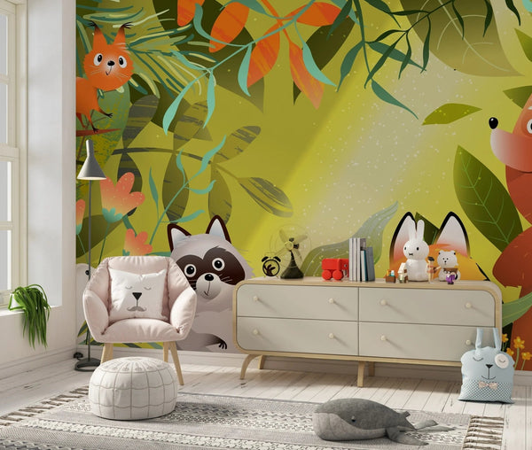 Forest Animals Wallpaper, Wild Woodland Mural, Oversized Custom Size Wall Art, Non - Woven, Non - Adhesive, Modern Wall Paper, Removable - Adawall Wallpaper - Registered Trade Accounts Only, Wallpaper Wholesale Account - W78125 - Adawall Wholesale - Wallpaper Wholesaler