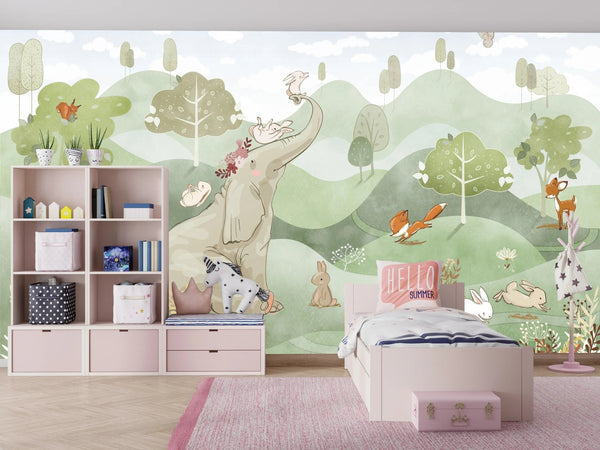 Forest Animals Wallpaper, Woodland Summer Mural, Oversized Custom Size Wall Art, Non - Woven, Non - Adhesive, Modern Wall Paper, Removable - Adawall Wallpaper - Registered Trade Accounts Only, Wallpaper Wholesale Account - W77753 - Adawall Wholesale - Wallpaper Wholesaler
